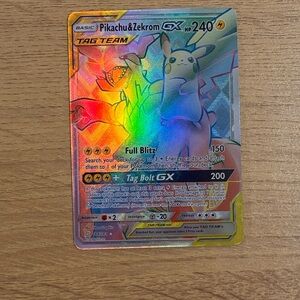Pikachu & Zekrom GX Holographic Tag Team Art Print - Rainbow